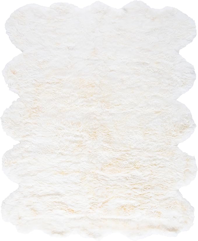 SAFAVIEH Sheep Skin Collection Area Rug - 9' x 12', Natural & White, Handmade Rustic Glam Genuine Pelt, 3.4-inch Thick Ideal for High Traffic Areas in Living Room, Bedroom (SHS211A)
