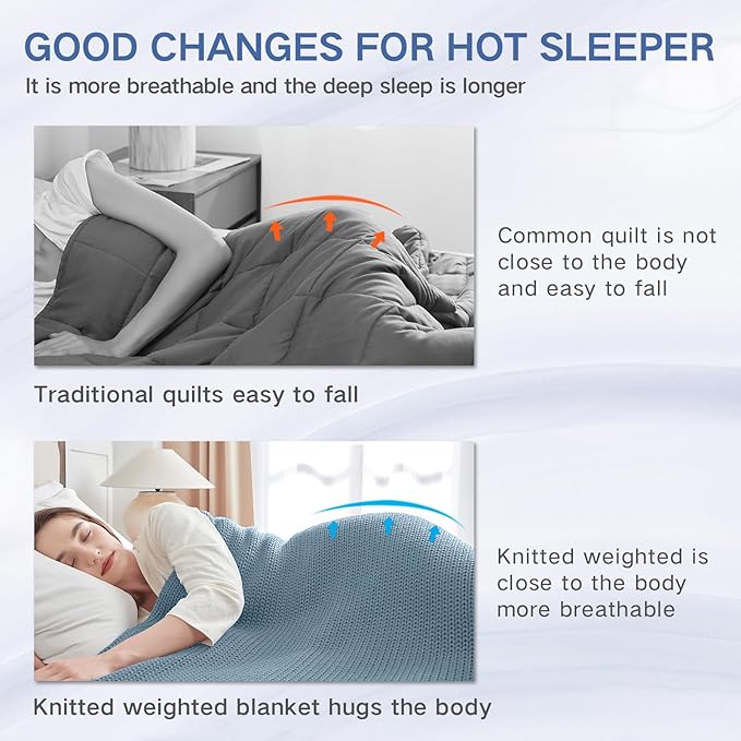 Guohaoi Knitted Weighted Blanket for Adults (Haze Blue 60"x80" 25lbs) No Beads Cooling Throw Blanket for Hot Sleepers, Home Decor Breathable Chunky Knit Heavy Blanket Use on Queen/King Size Bed