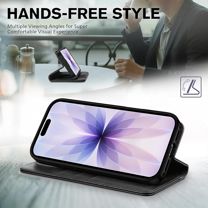 TUCCH Case Wallet for iPhone 17 (6.3") 2025, RFID Blocking 3 Card Holders | Kickstand | PU Leather | Protective Flip Folio Cover | TPU Shockproof Interior Shell | Black