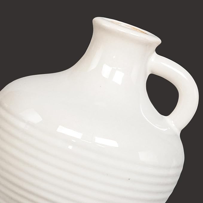 Sunddo White Ceramic Vase 6 Inch - Small Modern Flower Vase for Home Decor, Decorative Vases with Handle, Boho & Minimalist, Living Room Cabinet Table Centerpieces Wedding Beige