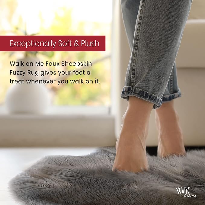 Silky Soft Faux Fur Rug, 6 ft. x 9 ft. Gray Fluffy Rug, Sheepskin Area Rug, Rectangle Rug for Living Room, Bedroom, Kid's Room, or Nursery, Home Décor Accent, Machine Washable with Non-Slip Backing