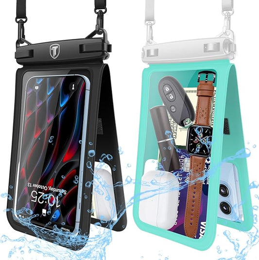[2-Pack] Tekcoo Double Space Detachable Waterproof Phone Case IPX8 Pouch Lanyard Dry Bag for iPhone 17/16/15/14/13/12/Pro Max/Air/Pro/Xr/8/SE, Galaxy S25/S24/S23/S22/S21/FE/A17/A16/A15 up to 7"