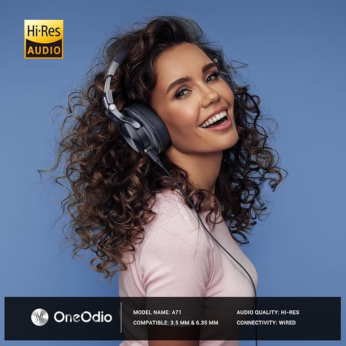 OneOdio A71 Hi-Res Studio Recording Headphones - Wired Over Ear Headphone with SharePort, Monitoring Mixing Foldable Headset with Stereo Sound, 3.5/6.35MM Jack for PC Computer DJ Guitar-Navy Blue
