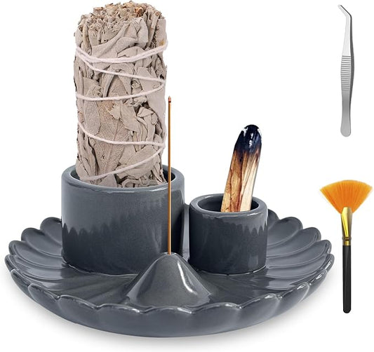 Palo Santo Sticks Holder, 4 in 1 Incense and Candle Holder for Burning Sage and Sticks for Burning, Ash Catcher Tray for Meditation Yoga Room