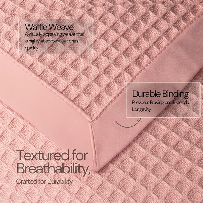 Salt Earth GOTS Certified 100% Organic Cotton Throw Blanket, 55"x60" Waffle Blankets & Throws for Bed, Throw Blanket for Couch, Cozy Christmas Blankets and Throws for Christmas Gifts (Misty Rose)