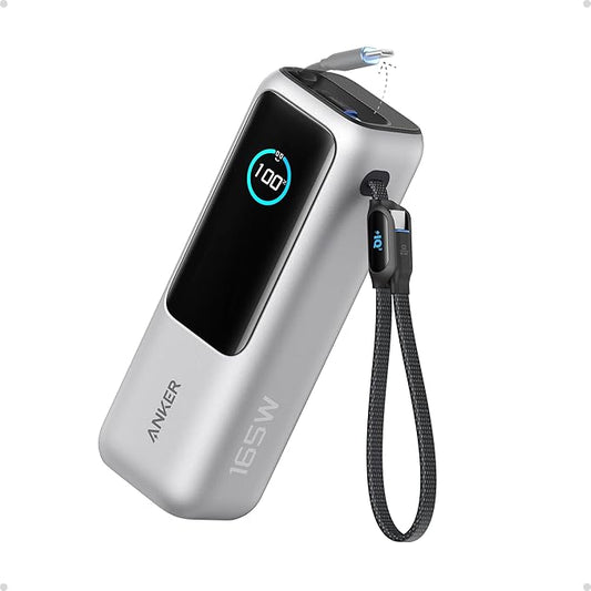 Anker Laptop Power Bank, 25,000mAh Portable Charger with Triple 100W USB-C Ports, Built-in Retractable Cables, Flight-Approved for Travel, iPhone 17/16 Series, MacBook, Samsung, and More