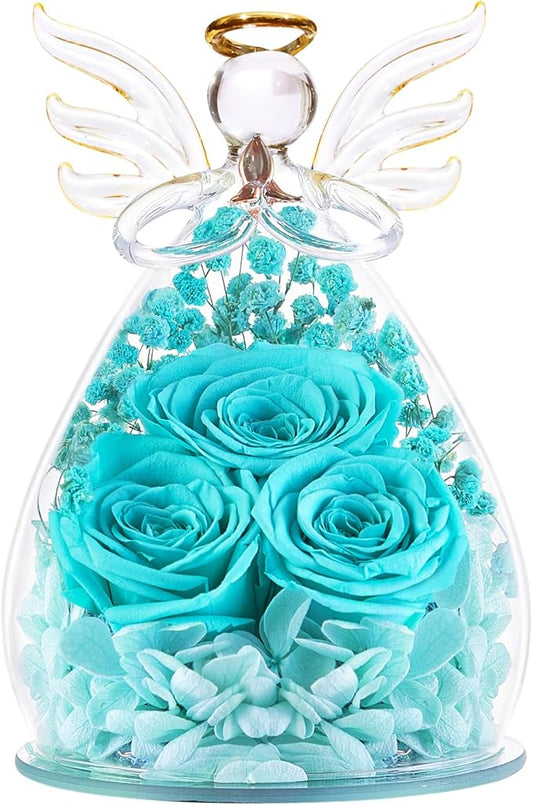 Beferr Valentines Day Rose Gifts for Her Women Mom Gifts for Birthday, Fresh Flowers for Delivery Prime Forever Preserved Rose in Glass Angel Figurine, for Grandma Wife Kids Daughter