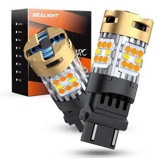 SEALIGHT 3157 LED Bulb Dual Color Amber/White Anti Hyper Flash Built-in Resistor 2PCS