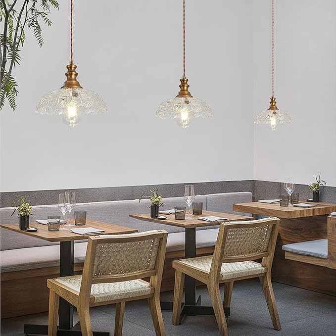 Plug in Pendant Light Industrial Pendant Lighting with Plug in Cord 9.8ft Hanging Lamps Clear Glass Shade ‎Bronze Light Fixture for Living Room Kitchen Dining Room Bedroom