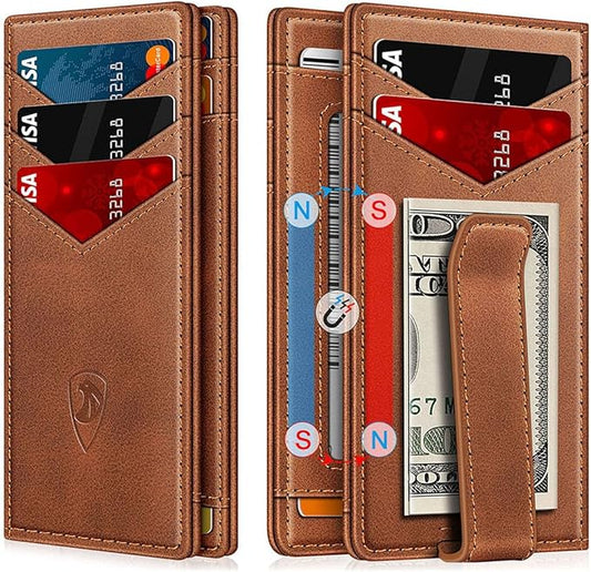 ZALVEX Wallet for Men Slim Leather Wallets for 12-15 Cards, Minimalist Thin RFID Blocking Card Holder with Money Clip & ID Window, Small Bifold Front Pocket Wallet, Gifts for Men