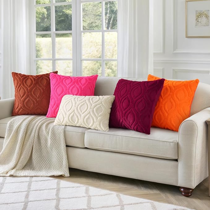 decorUhome Euro Sham Throw Pillow Covers 26x26 Inch Set of 2, Soft Plush Faux Wool Red Solid Couch Pillow Covers, Accent Farmhouse Neutral Square Pillow Cases for Sofa Bed Living Room
