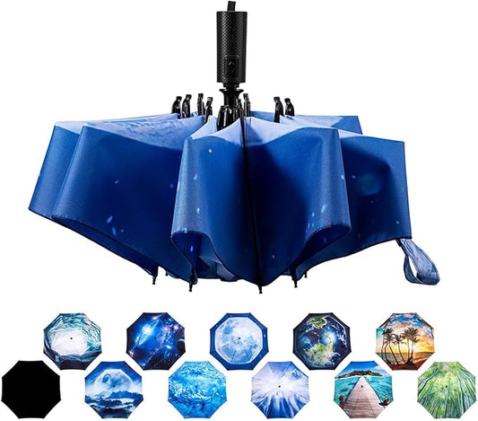 LANBRELLA Compact Reverse Folding Umbrella Auto Windproof Travel Umbrella