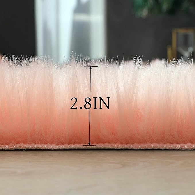 Faux Fur Rug Sheepskin Shag Fluffy Fuzzy Pink 4x6 ft Rugs for Bedroom Bedside Bed Floor Living Room Plush High-Density Cushion Carpet Super Sofa Cover