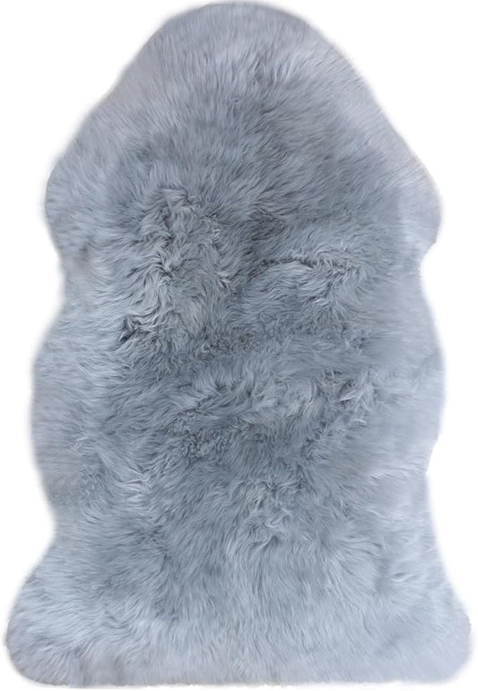 Woolous Gray Sheepskin Rug - Genuine New Zealand Natural Fluffy Area Rug, Real Sheep Skin Throw for Bedroom, Living Room or Chair Cover (Single Pelt, 2x3 ft, Gray)