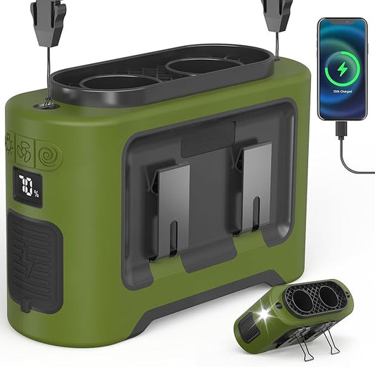 14500mAh Portable Waist Fan Clip On Belt- Rechargeable Battery Operated,Max 40H Cooling,5 Speed 14600RPM,Dual Air Vent, Hands-free Shirt Neck Fan With Light for Outdoor Jobsite Camping Traveling