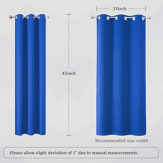 DUALIFE Royal Blue Blackout Curtain Panels/Drapes 45 Inch Length for Boys Bedroom 2 Panels Thermal Insulated Solid Draperies with Grommet for Living Room 38 W x 45 L Inch