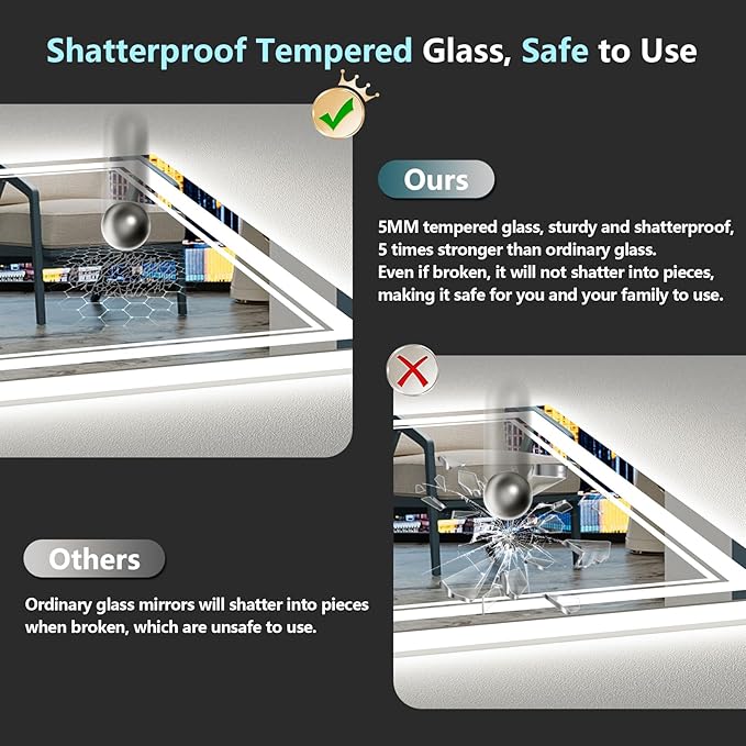 40x32 LED Bathroom Mirror with Lights, Backlit and Front Lit, Anti-Fog Lighted Vanity Mirrors for Bathroom Wall, Dimmable, 3-Color Light, Memory, Shatter-Proof, HD Tempered Glass, CRI＞90
