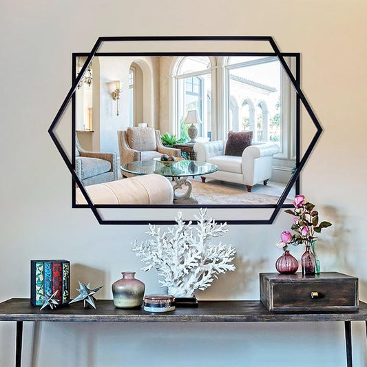 28"x40" Large Mirror for Living Room Decor, Black Bathroom Wall Mirror with Metal Frame, Classic Wall Decorative Mirror Vertical or Horizontal Hanging