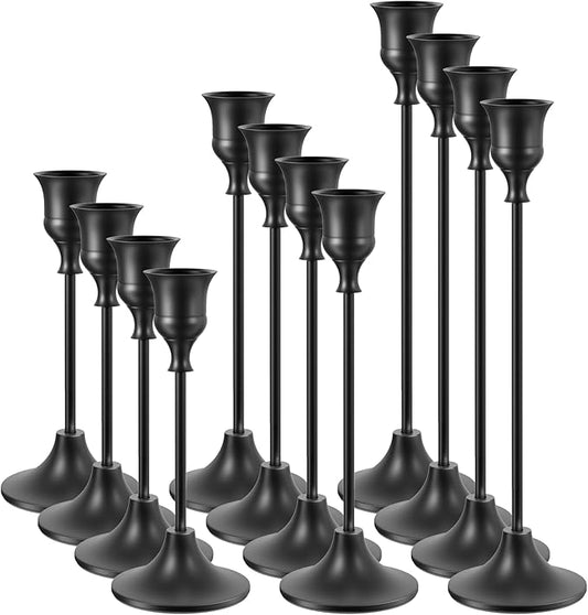 Set of 12 Black Taper Candle Holders, Candlesticks Holders Bulk Decorative，Vintage Candlestick Holder Decorative Metal Candle Sticks Home Decor Centerpieces for Table Mantel Festive Decorations