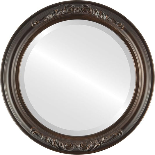 OVALCREST Round Beveled Wall Mirror for Home Decor - Florence Style - Rubbed Bronze - 18x18 Outside Dimensions