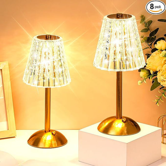 Liliful 8 Pcs Cordless Table Lamp Rechargeable Touch LED Small Gold Portable Battery Operated USB-c Desk Lamp 3 Color Dimmable for Bedroom Living Room Dining (Gold,Classic Style)