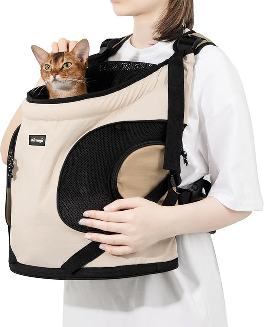 NATUYA Dog Front Carrier, Pet Carrier Front-Pack for Small Dog Puppy Cat, Travel Hiking Waterproof Lightweight Pet Bag, Padded Bottom Mat & Zip Pockets (Cream)
