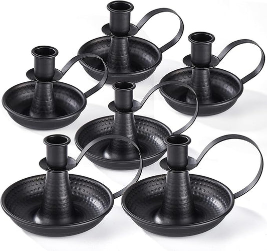 Black Iron Pillar Candlestick Holders, with Handle, Taper Candle Holder for Candlesticks, for Fireplace Party, Dining, Home, Wedding Decor,Fits 3/4 inch Thick Candle&Led Candles（Set of 6 Pcs）