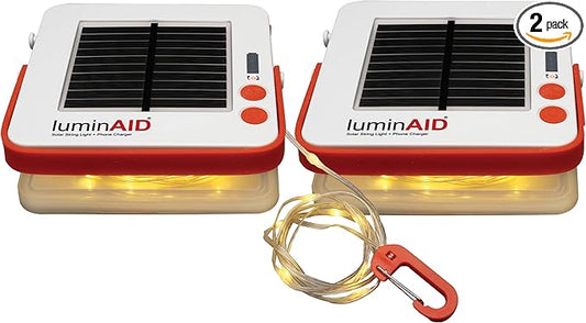 LuminAID Solar String Light with Phone Charger - Tent Lights for Camping - 32 ft Sting Lights Perfect for Camping, Backyard, Patio, RVs, Power Outages (2 Pack)