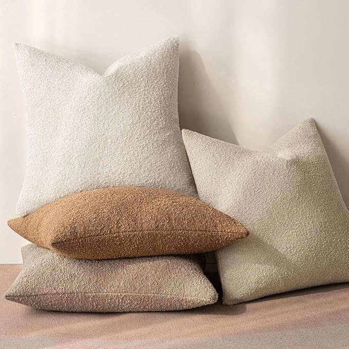 MIULEE 20x20 Inch Decorative Pillow Covers for Couch Bed Set of 2 Textured Boucle Neutral Winter Throw Pillows Khaki Accent Solid Cushion Pillowcases Sofa Livingroom Home Decor