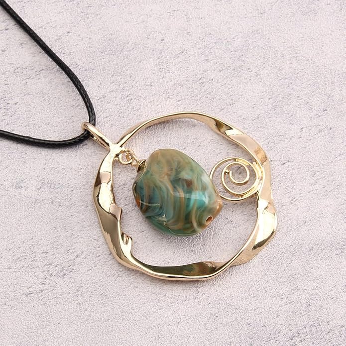 Leather Necklace for Women Boho Choker Necklace Long Cord Leather Pendant Bohemian Neckalce Vintage Alloy Pendant Leather Rope Necklace Wooden Necklaces for Women