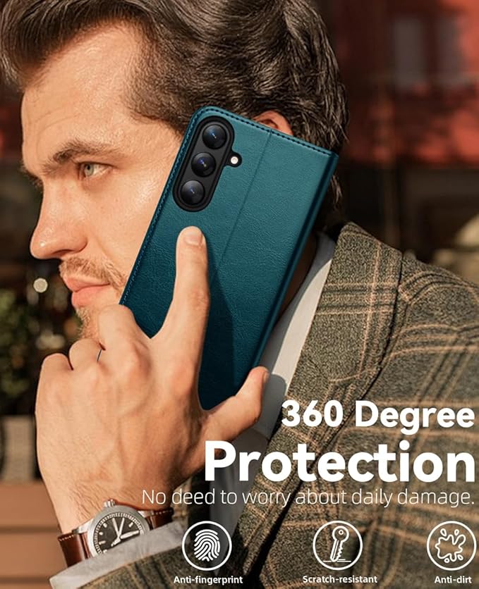 OCASE Compatible with Galaxy S25 Wallet Case, PU Leather Flip Folio Case with Card Holders RFID Blocking Kickstand [Shockproof TPU Inner Shell] Protective Phone Cover 6.2 Inch 2025, Peacock Blue
