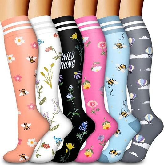 Laite Hebe Compression Socks for Women & Men Circulation(6 pairs)-Graduated Supports Socks for Running, Athletic Sports