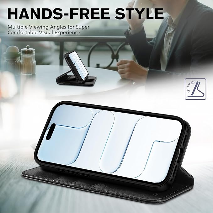 TUCCH Case Wallet for iPhone Air (6.5") 2025, RFID Blocking, 3 Card Holders, Kickstand, PU Leather, Protective Flip Folio Cover, TPU Shockproof Interior Shell, Textured Black