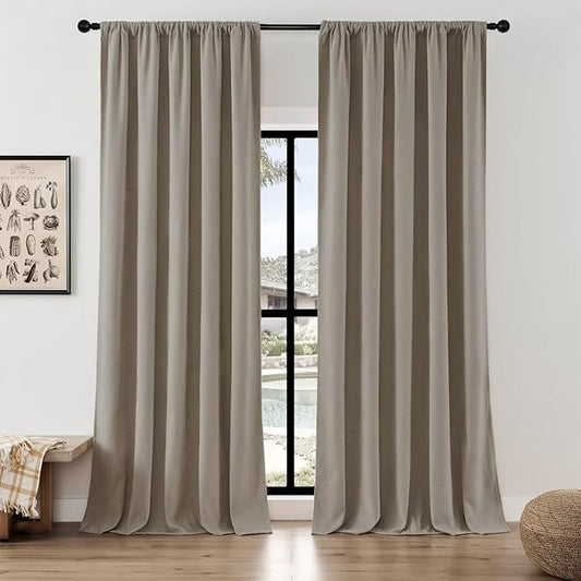 Joydeco Faux Linen Curtains 96 Inch Length 2 Panel Set, Light Filtering Curtains for Bedroom, 52 Inche Wide Living Room Drapes with Rod Pockets (52x96 inch, Linen)