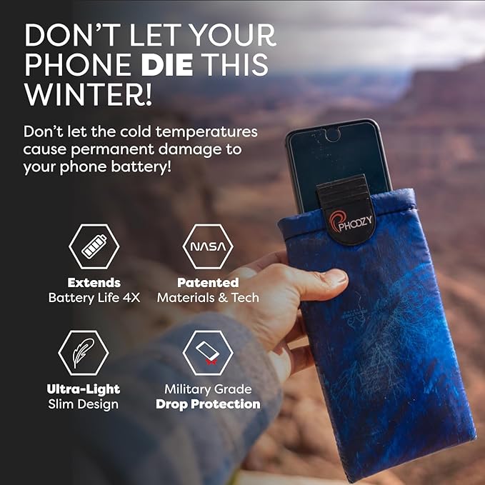 PHOOZY XP3 Ultra-Durable Thermal Phone Case for Extreme Cold | Insulated Phone Case Extends Battery Life 4X | Snowboard & Ski Gear | As Seen on Shark Tank | Large- Blue