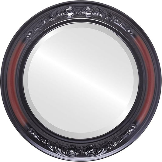 OVALCREST Round Beveled Wall Mirror for Home Decor - Florence Style - Rosewood - 22x22 Outside Dimensions