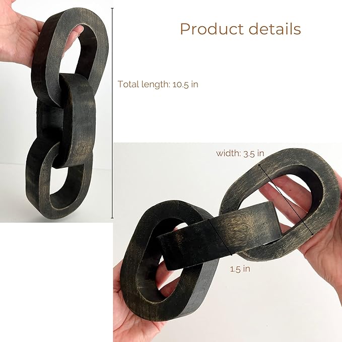 Deco Azul Wood Chain Link Decor - Coffee Table & Shelf Decor - Black