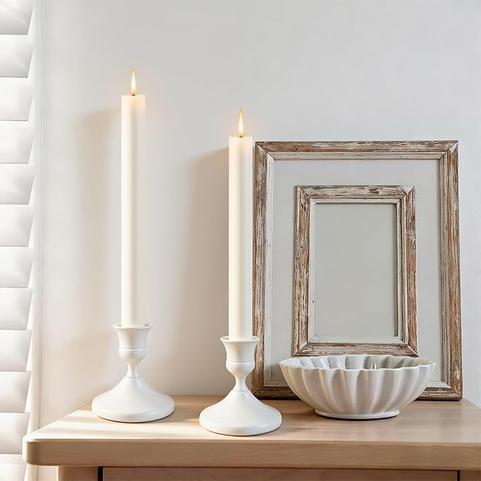 Candle Holders White Set of 9, Vintage Metal Candlestick Holders for Dinner Room Table Centerpiece, Small Metal Candles Sticks for Wedding Centerpieces Christmas Birthday Party (9, White)
