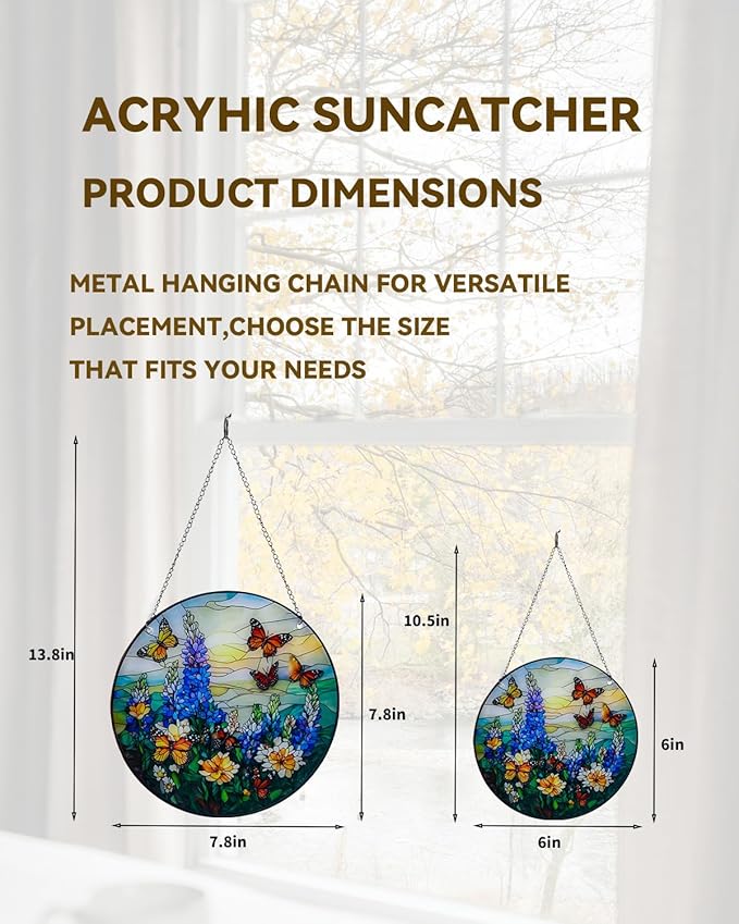 Butterfly Sun Catchers Indoor Window-Colorful Stained Acrylic Hanging for Window Doors Home Decoration,Christmas,Thanksgiving Day,Mother's Day Birthday Gift for Women,Men,and Mom(7.8 in)