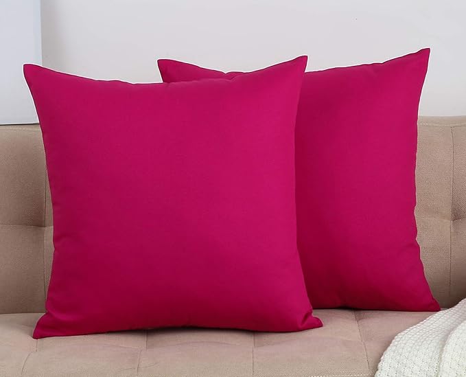 TangDepot Cotton Solid Throw Pillow Covers, 16" x 16" , Brilliant Rose, 1 Count (Pack of 1)