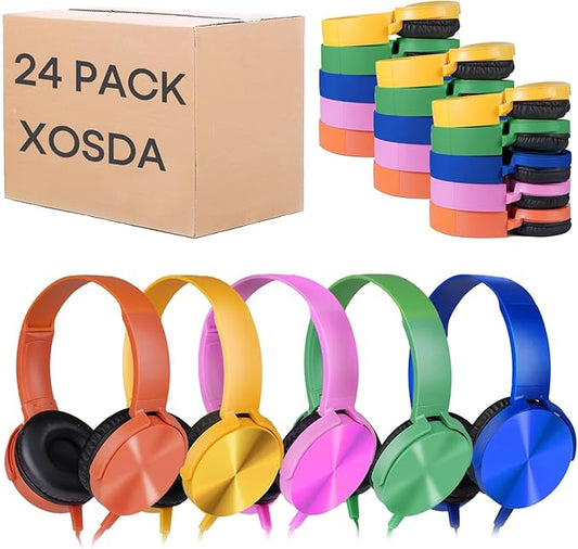 Bulk Headphones for Classroom 24 Pack,Wholesale School Multi Colored Durable Wired Headset for Students,Kids,Children Toddler Teen Boys Girls and Adult(LS450,24 Mixed)