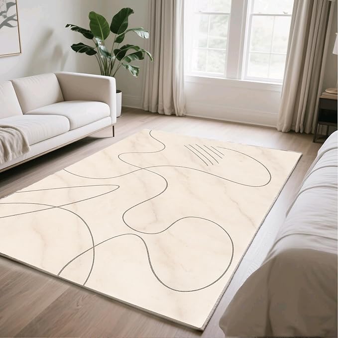 Modern Marble Rug - 3x5 Rug, Abstract Line Marble Rugs, Minimalist Geometry Entryway Rugs, Washable & Non Slip Carpet Home Decor
