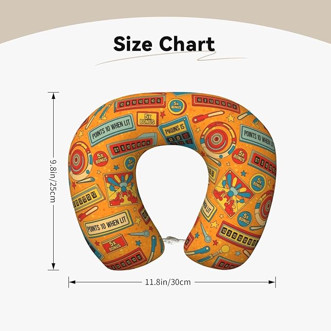 Unique Travel U Shaped Pillows Cartoon Pinball Orange for Airplanes Car Flight, Comfortable Chin Head Neck Cushion Supporting, Polyester Removable Cover