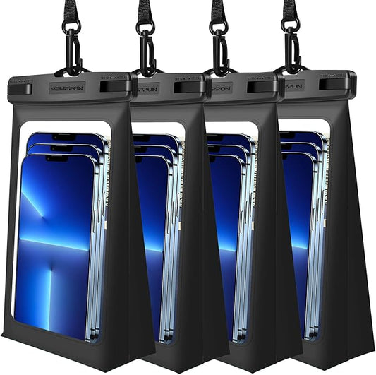 4 Pack Floating Waterproof Phone Pouch - Float Clear Cell Holder Protector with Lanyard - Universal Large Floatable Water Proof Dry Bag Case for iPhone 16 Pro Max Samsung Galaxy - Beach Swimming Pool