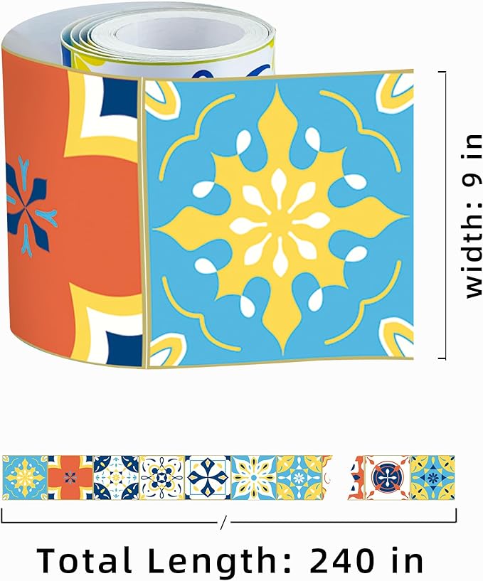 FLFK Wallpaper Border Tile Stickers Peel and Stick Wall Border for Kitchen Backsplash Bathroom Shower Room,9"x240"