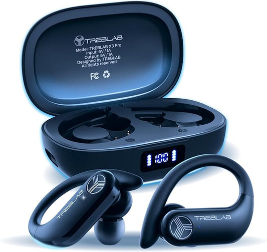 TREBLAB X3 Pro Wireless Ear Buds Bluetooth, 145H Long Battery Life Workout Headphones with Secure Ear Hooks, Bluetooth 5.3 Sport Over Ear Earbuds,Noise Isolation, IPX5 Sweatproof Earphones, 4 ENC Mics