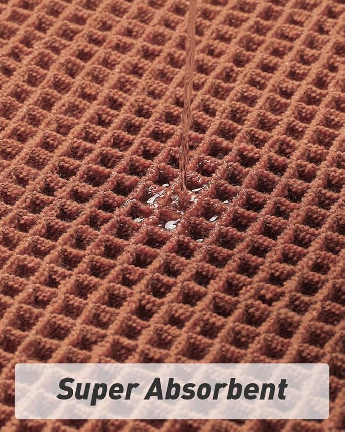 AMOAMI Upgraded Waffle Bath Mat, Super Absorbent Non Slip Bath Mats for Bathroom Floor, Machine Washable Bathroom Rugs with Tassels, Rubber Backed Bathroom Mats, Ultra Soft, 18" x 30", Dirty Orange