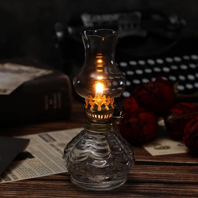 Yexiya 6 Set Vintage Glass Kerosene Lamp Rustic Oil Lamp Lantern Chamber Oil Clear Kerosene Hurricane with 6.6 ft Extra Wick for Indoor Use Lighting Decor Emergency (Pineapple Style)