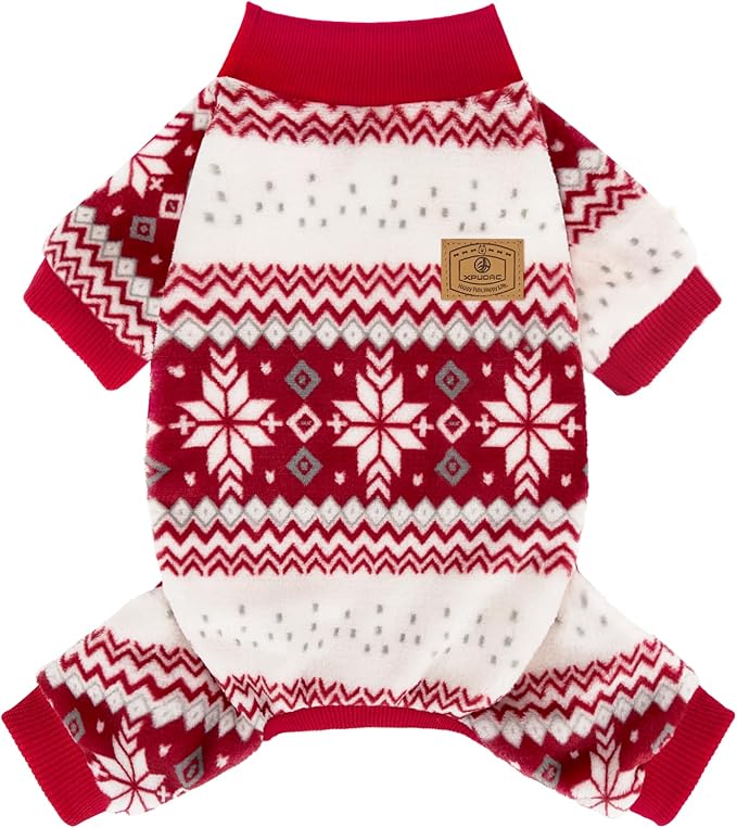 XPUDAC Dog Christmas Pajamas Fleece Dog Sweater for Small Medium Dogs Girl Boy Winter Puppy Clothes Holiday Pet Outfit, L