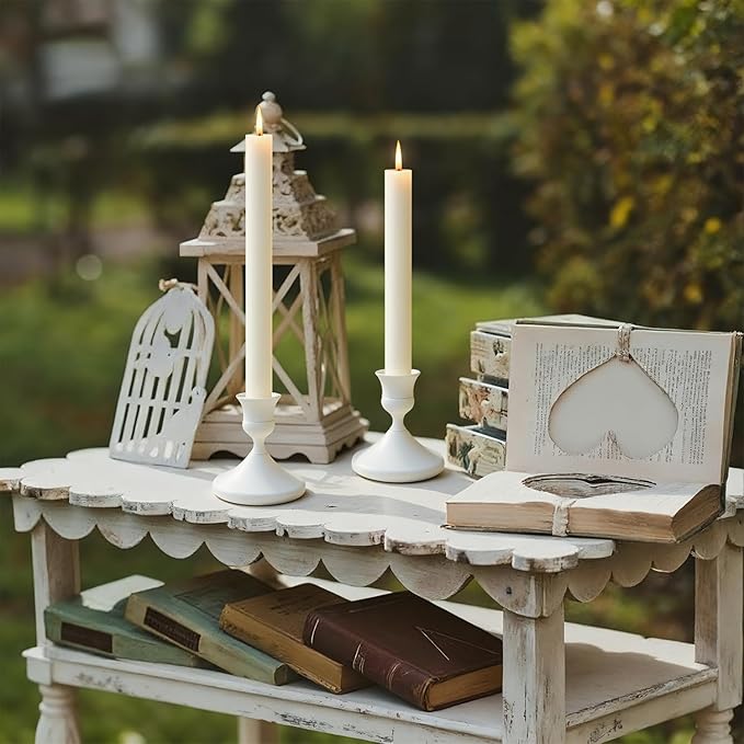 Candle Holders White Set of 9, Vintage Metal Candlestick Holders for Dinner Room Table Centerpiece, Small Metal Candles Sticks for Wedding Centerpieces Christmas Birthday Party (9, White)